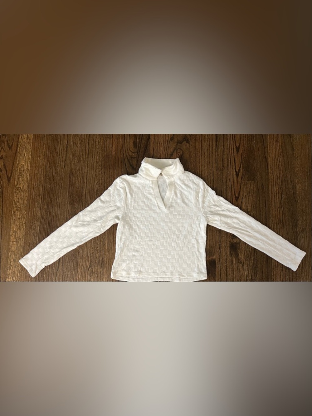 Girls' White Textured Long-Sleeve Polo Top